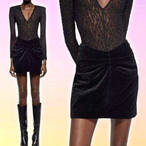 NWT ZARA Ruched Draped Velvet High Waisted Mini Black Skirt Size Small